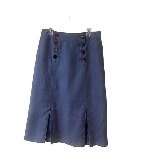 Boden skirt 100% linen button front flap blue sz 14R - Picture 1 of 4